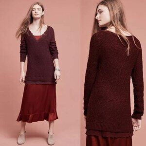 Anthro Knitted & Knotted Laced Betten Sweater Burgundy Longline Lounge Wear S